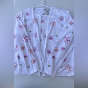 2-Piece Set- White Cardigan and Shirt with Colorful Flowers